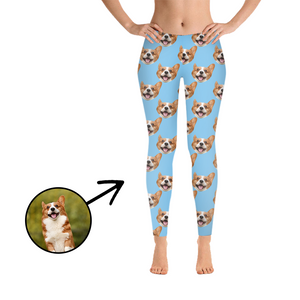 Custom Photo Leggings I Love My Dog Blue