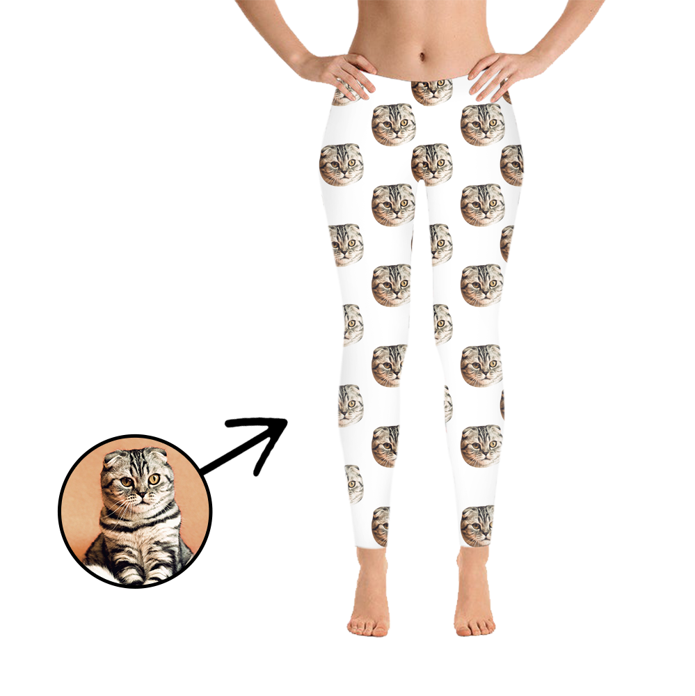 Custom Photo Leggings I Love My Cat White