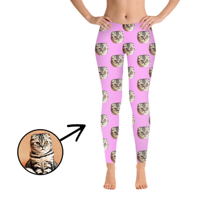 Custom Photo Leggings I Love My Cat Light Pink