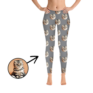 Custom Photo Leggings I Love My Cat Blue