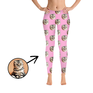 Custom Photo Leggings I Love My Cat Pink