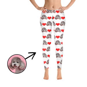 Custom Photo Leggings Heart I Love My Dog White