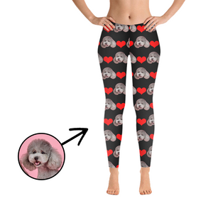 Custom Photo Leggings Heart I Love My Dog Light Blue