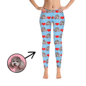 Custom Photo Leggings Heart I Love My Dog Black