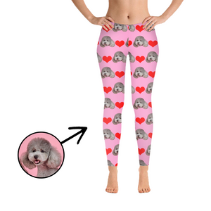 Custom Photo Leggings Heart I Love My Dog White