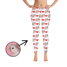 Load image into Gallery viewer, Custom Photo Leggings Heart I Love My Cat Purple
