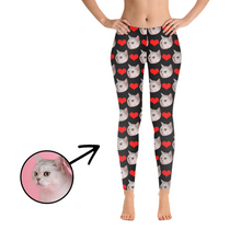 Load image into Gallery viewer, Custom Photo Leggings Heart I Love My Cat Blue
