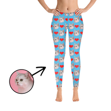 Load image into Gallery viewer, Custom Photo Leggings Heart I Love My Cat Blue
