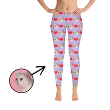 Load image into Gallery viewer, Custom Photo Leggings Heart I Love My Cat Light Pink
