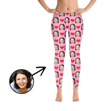 Load image into Gallery viewer, Custom Photo Leggings Heart I Love My Girlfriend Light Pink
