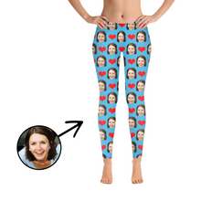 Load image into Gallery viewer, Custom Photo Leggings Heart I Love My Girlfriend Light Blue
