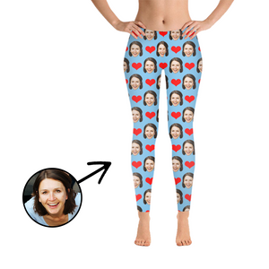 Custom Photo Leggings Heart I Love My Girlfriend Blue