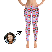 Load image into Gallery viewer, Custom Photo Leggings Heart I Love My Girlfriend Light Pink
