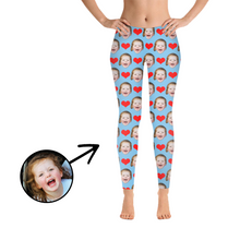 Load image into Gallery viewer, Custom Photo Leggings Heart I Love My Baby Light Pink
