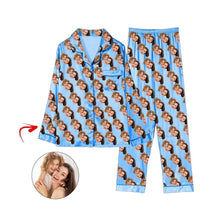 Load image into Gallery viewer, Custom Photo Satin Pajamas Happy Mother&#39;s Day Light Blue
