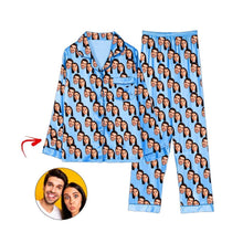 Load image into Gallery viewer, Custom Photo Satin Pajamas Happy You And Me Light Blue
