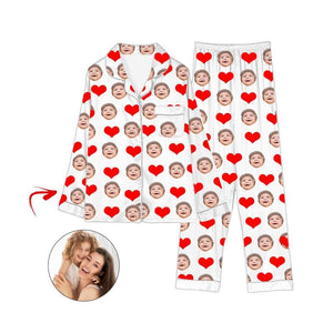 Custom Photo Satin Pajamas Heart I Love My Baby Champagne