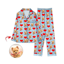 Load image into Gallery viewer, Custom Photo Satin Pajamas Heart I Love My Dog Light Blue
