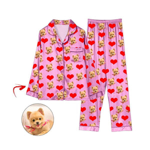 Custom Photo Satin Pajamas Heart I Love My Dog Light Blue