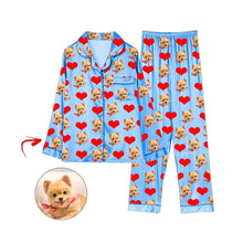 Load image into Gallery viewer, Custom Photo Satin Pajamas Heart I Love My Dog Champagne
