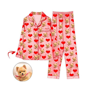 Custom Photo Satin Pajamas Heart I Love My Dog Light Blue