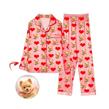 Load image into Gallery viewer, Custom Photo Satin Pajamas Heart I Love My Dog Blue
