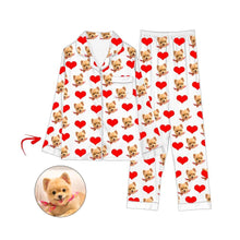 Load image into Gallery viewer, Custom Photo Satin Pajamas Heart I Love My Dog Light Blue
