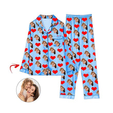Load image into Gallery viewer, Custom Photo Satin Pajamas Heart Happy Mother&#39;s Day Blue
