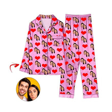 Load image into Gallery viewer, Custom Photo Satin Pajamas Heart Happy You And Me Champagne
