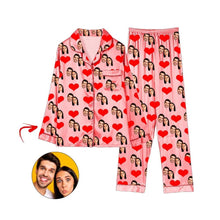 Load image into Gallery viewer, Custom Photo Satin Pajamas Heart Happy You And Me Pink
